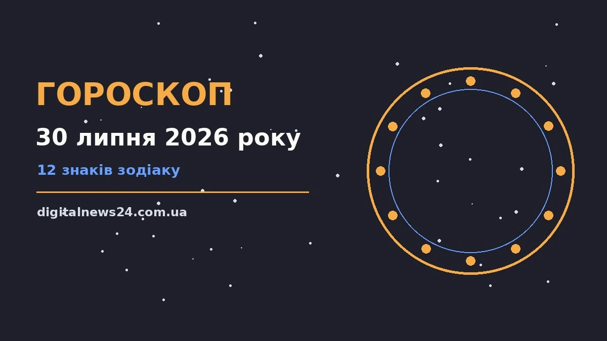 Зодіакальний фон із м'яким зоряним небом і цифрою 30 — гороскоп на 30 липня 2026 року
