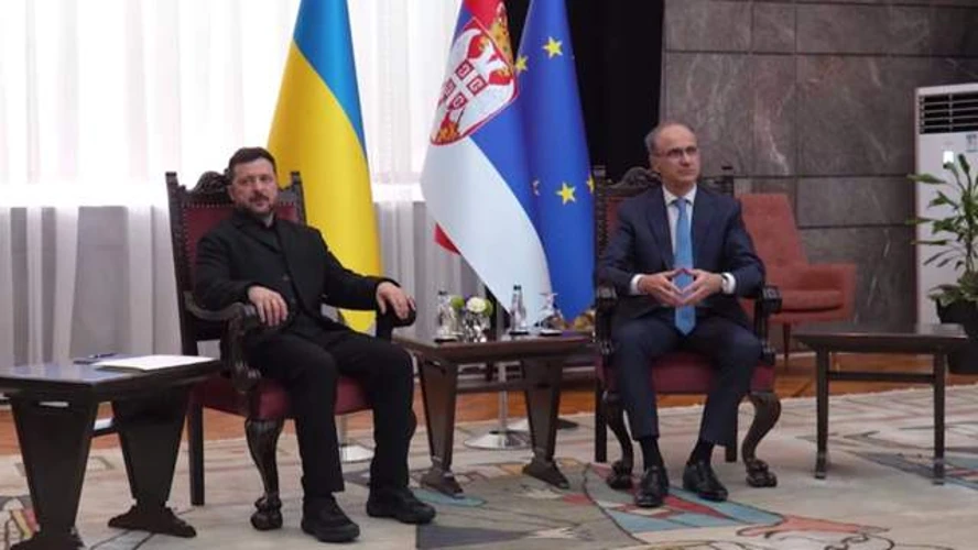 Володимир Зеленський під час розмови з прем'єр-міністром Сербії Джуро Мацутом щодо підтримки енергетики та відбудови.