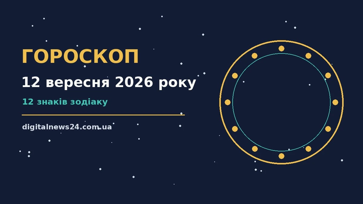 Зоряний гороскоп на 12 вересня 2026 року на тлі нічного неба з символами дванадцяти знаків зодіаку